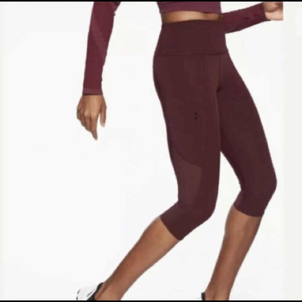 Athleta All In Crop Leggings in Maroon.